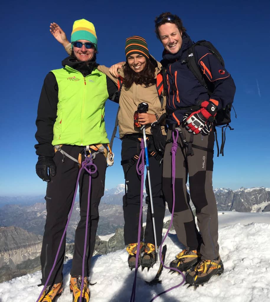 Andrea, IFMGA guide, with Marine and Amaury in Castore peak