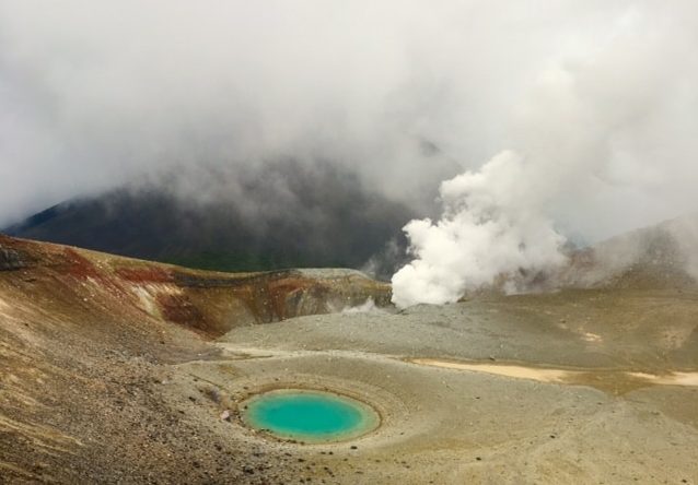 hissing steam and sulphur fumes in Mt. Meakan