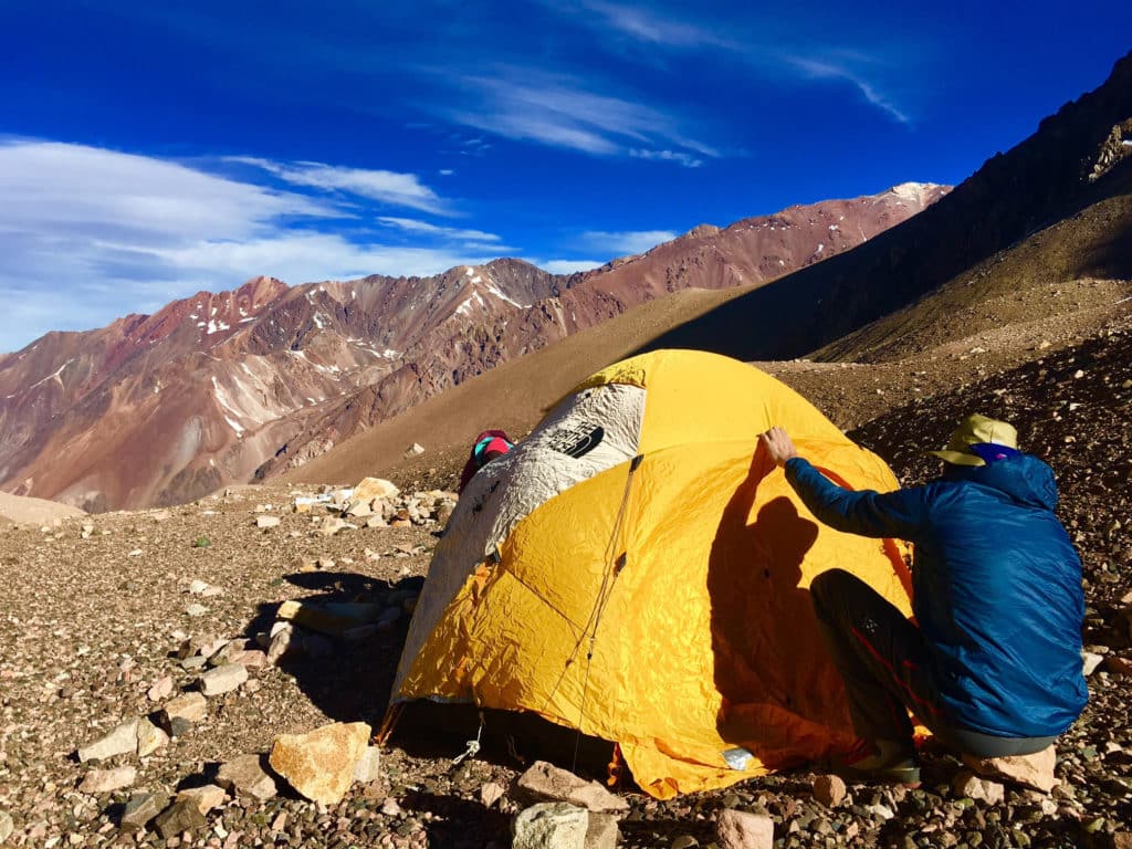 Veit and Wenny putting up the tent at BC